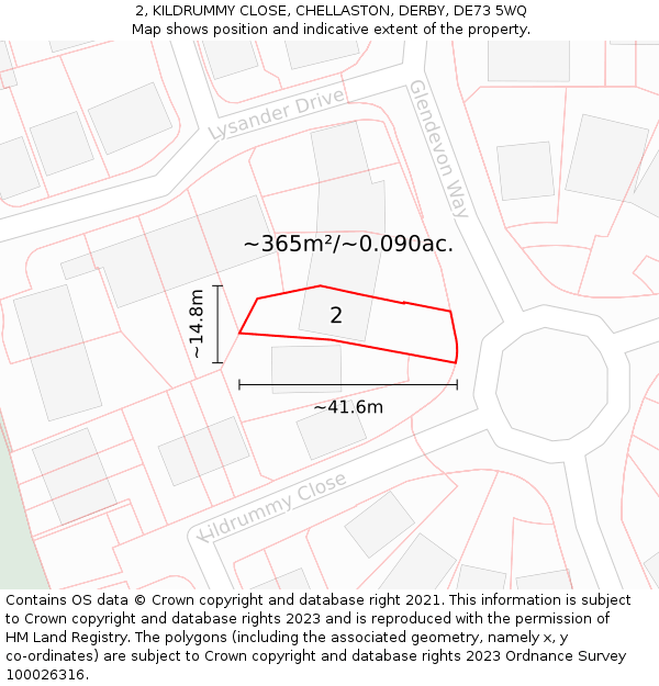 2, KILDRUMMY CLOSE, CHELLASTON, DERBY, DE73 5WQ: Plot and title map