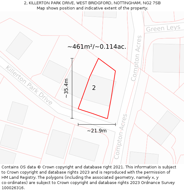 2, KILLERTON PARK DRIVE, WEST BRIDGFORD, NOTTINGHAM, NG2 7SB: Plot and title map