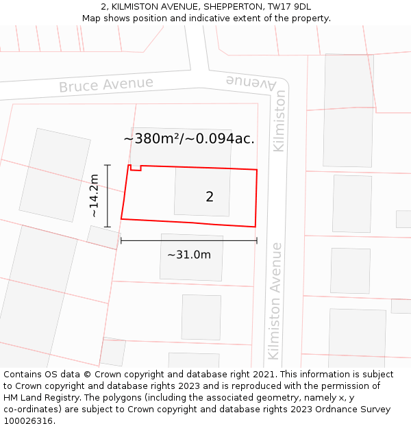 2, KILMISTON AVENUE, SHEPPERTON, TW17 9DL: Plot and title map