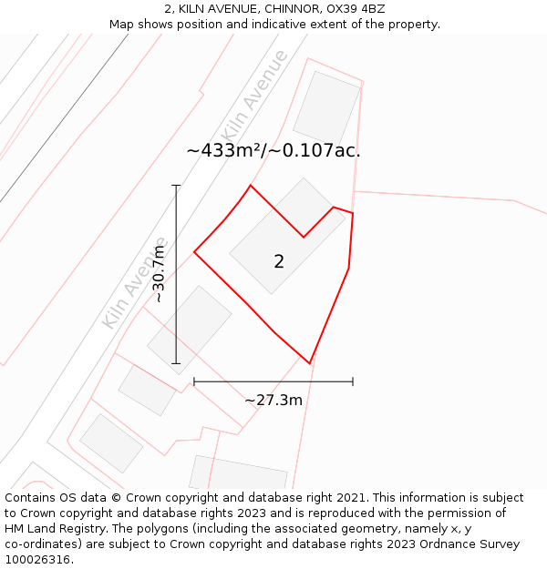 2, KILN AVENUE, CHINNOR, OX39 4BZ: Plot and title map