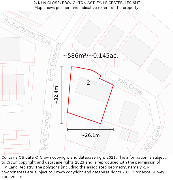 2, KILN CLOSE, BROUGHTON ASTLEY, LEICESTER, LE9 6NT: Plot and title map