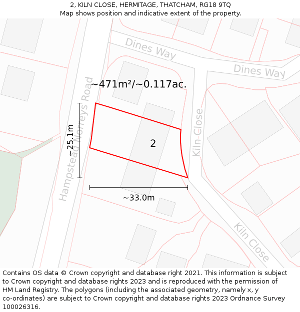 2, KILN CLOSE, HERMITAGE, THATCHAM, RG18 9TQ: Plot and title map