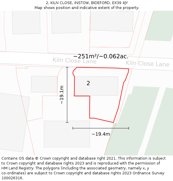 2, KILN CLOSE, INSTOW, BIDEFORD, EX39 4JY: Plot and title map