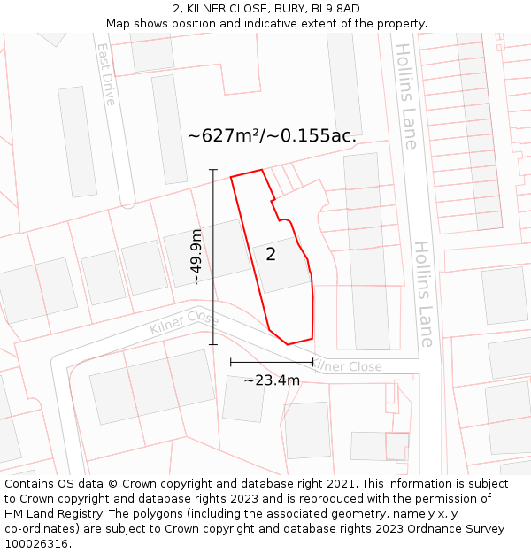 2, KILNER CLOSE, BURY, BL9 8AD: Plot and title map