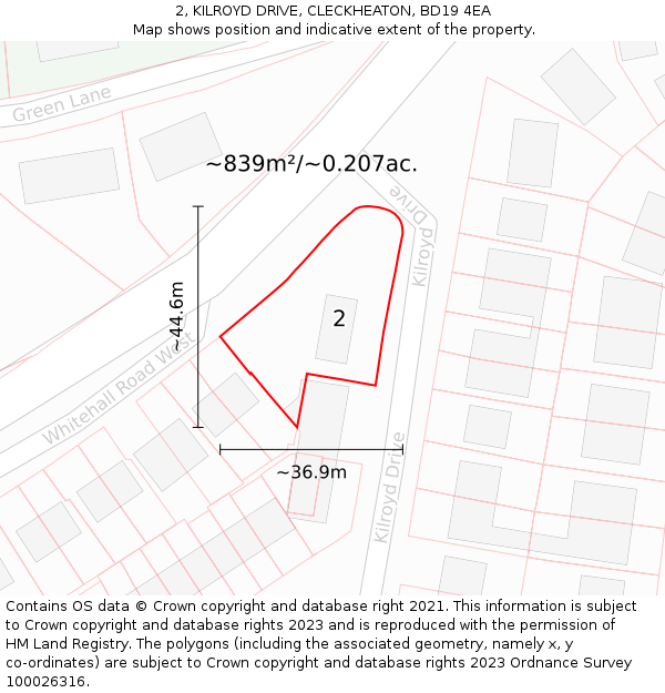 2, KILROYD DRIVE, CLECKHEATON, BD19 4EA: Plot and title map