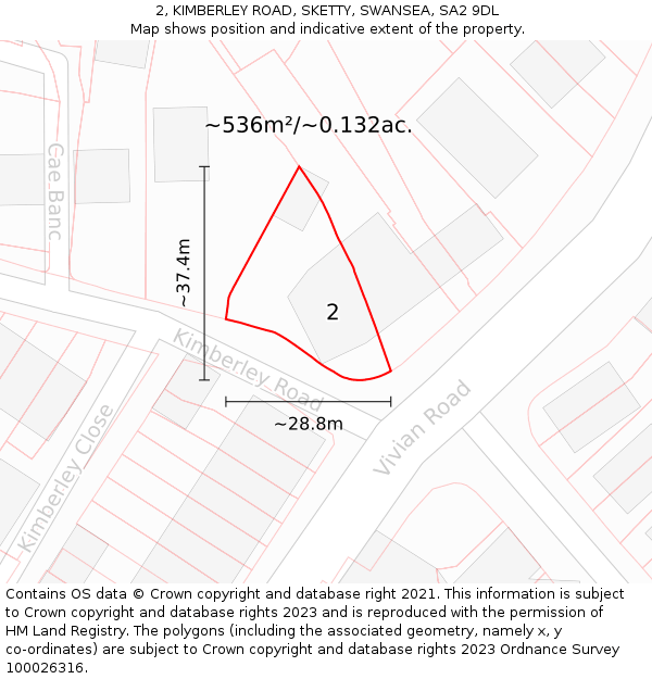 2, KIMBERLEY ROAD, SKETTY, SWANSEA, SA2 9DL: Plot and title map