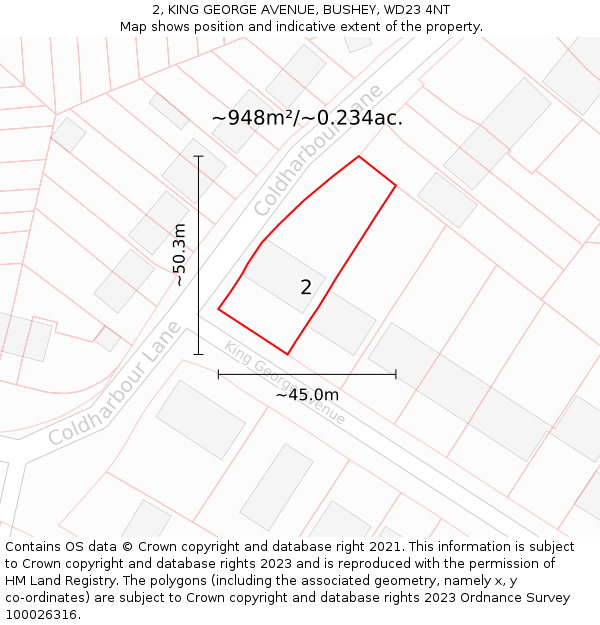 2, KING GEORGE AVENUE, BUSHEY, WD23 4NT: Plot and title map