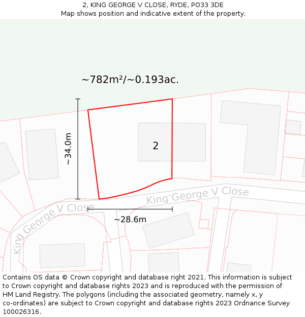 2, KING GEORGE V CLOSE, RYDE, PO33 3DE: Plot and title map