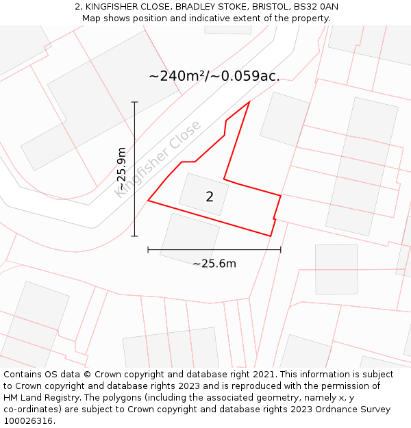 2, KINGFISHER CLOSE, BRADLEY STOKE, BRISTOL, BS32 0AN: Plot and title map