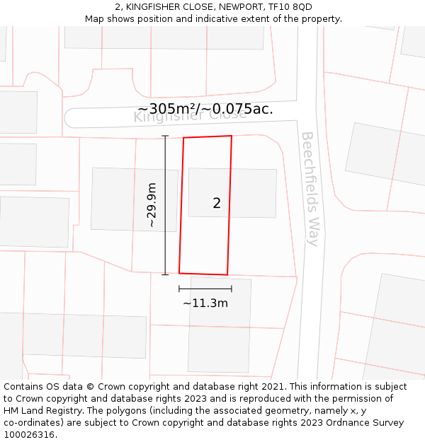 2, KINGFISHER CLOSE, NEWPORT, TF10 8QD: Plot and title map