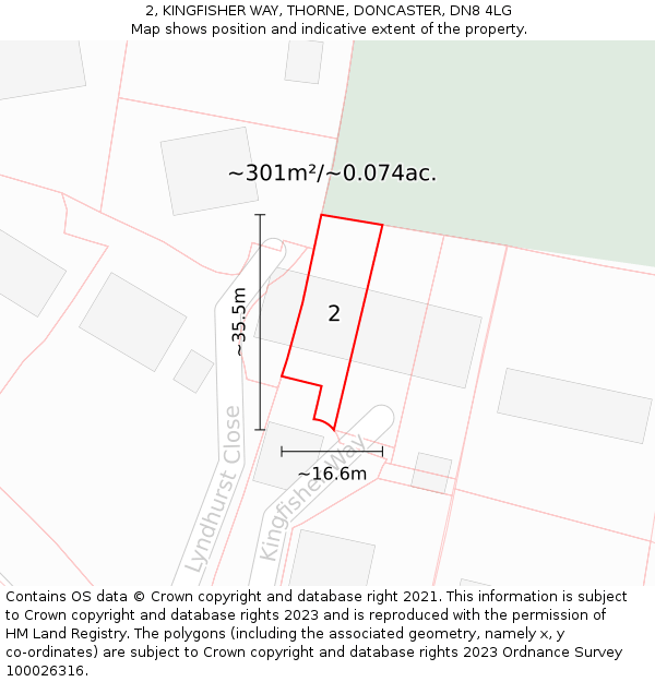 2, KINGFISHER WAY, THORNE, DONCASTER, DN8 4LG: Plot and title map