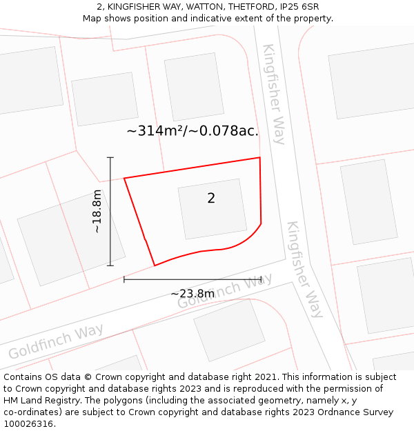 2, KINGFISHER WAY, WATTON, THETFORD, IP25 6SR: Plot and title map