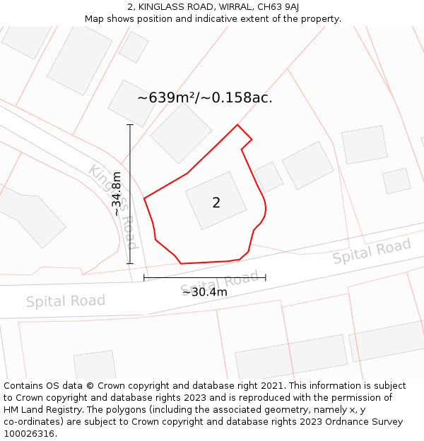 2, KINGLASS ROAD, WIRRAL, CH63 9AJ: Plot and title map