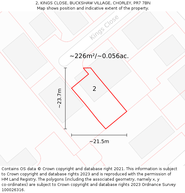 2, KINGS CLOSE, BUCKSHAW VILLAGE, CHORLEY, PR7 7BN: Plot and title map