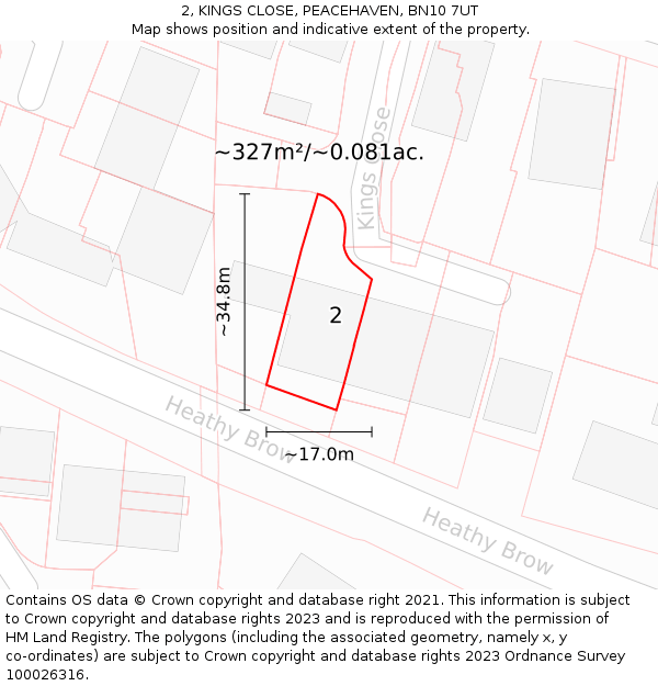 2, KINGS CLOSE, PEACEHAVEN, BN10 7UT: Plot and title map