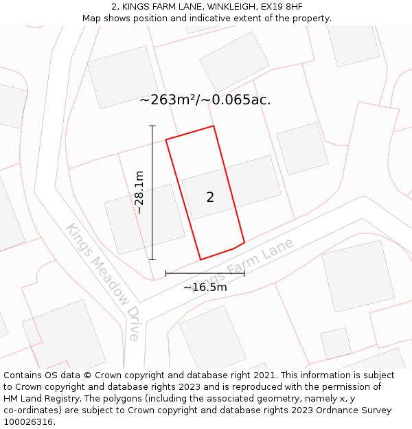 2, KINGS FARM LANE, WINKLEIGH, EX19 8HF: Plot and title map