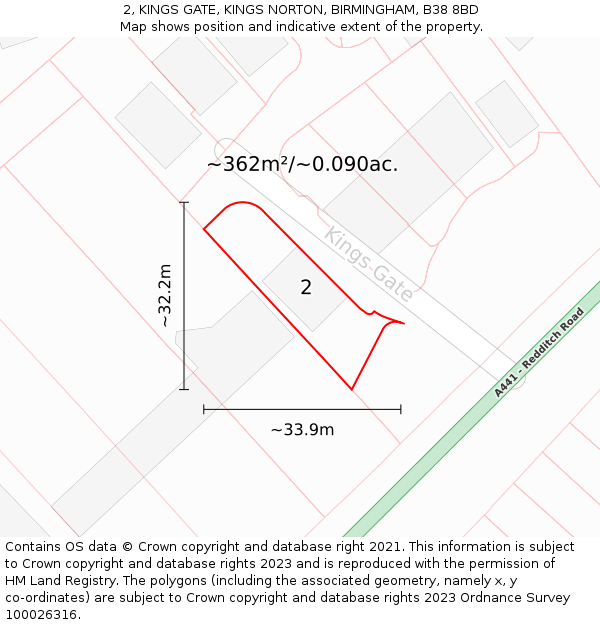 2, KINGS GATE, KINGS NORTON, BIRMINGHAM, B38 8BD: Plot and title map