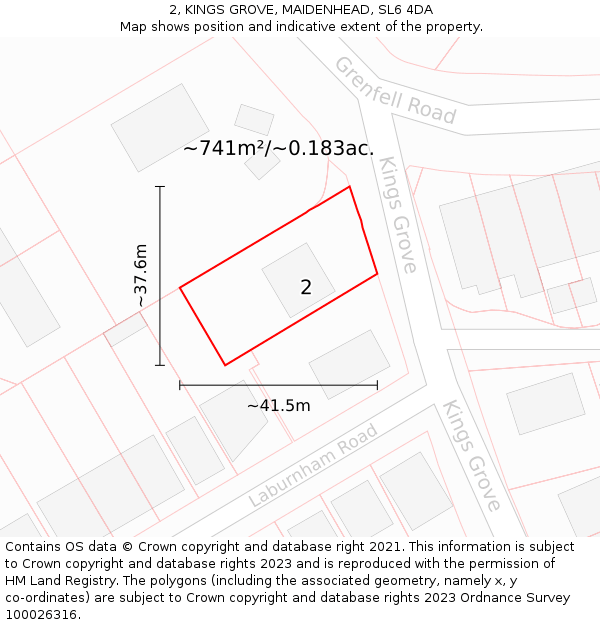 2, KINGS GROVE, MAIDENHEAD, SL6 4DA: Plot and title map