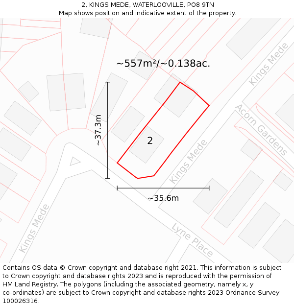 2, KINGS MEDE, WATERLOOVILLE, PO8 9TN: Plot and title map