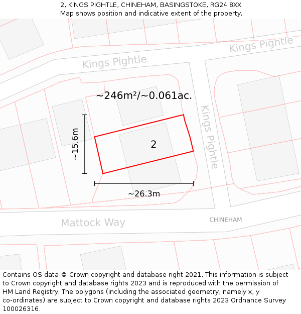 2, KINGS PIGHTLE, CHINEHAM, BASINGSTOKE, RG24 8XX: Plot and title map