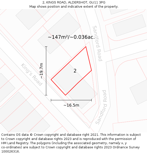 2, KINGS ROAD, ALDERSHOT, GU11 3PG: Plot and title map