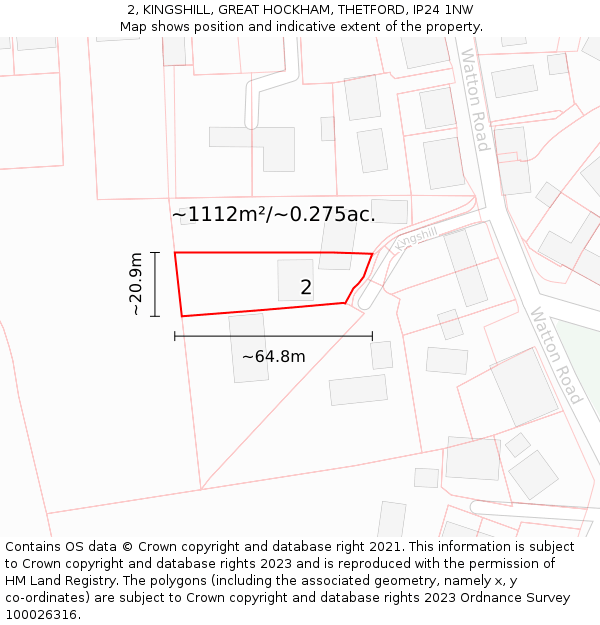 2, KINGSHILL, GREAT HOCKHAM, THETFORD, IP24 1NW: Plot and title map