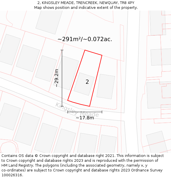 2, KINGSLEY MEADE, TRENCREEK, NEWQUAY, TR8 4PY: Plot and title map