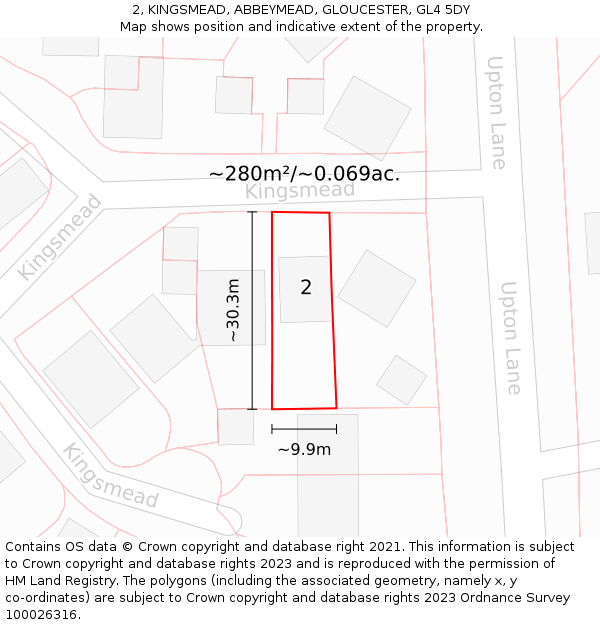 2, KINGSMEAD, ABBEYMEAD, GLOUCESTER, GL4 5DY: Plot and title map