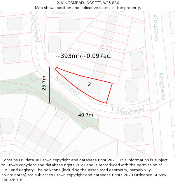 2, KINGSMEAD, OSSETT, WF5 8RX: Plot and title map