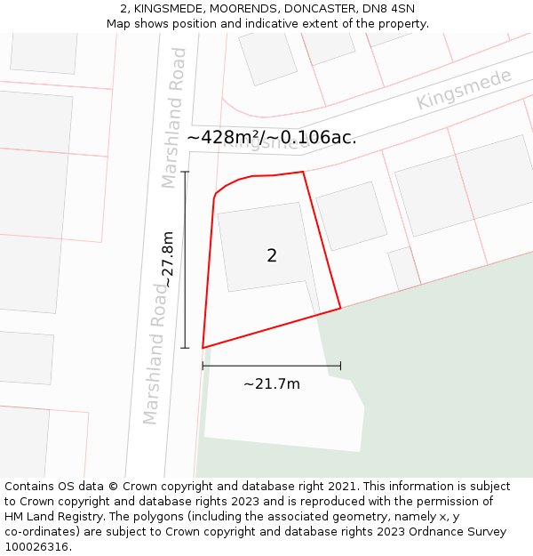 2, KINGSMEDE, MOORENDS, DONCASTER, DN8 4SN: Plot and title map