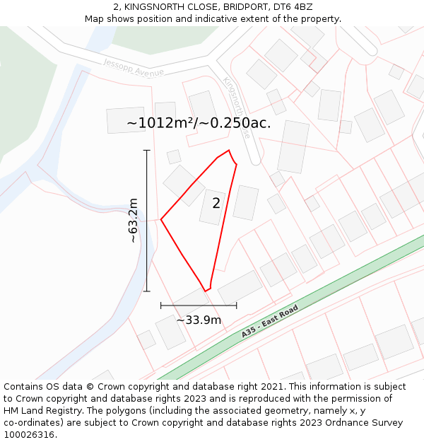 2, KINGSNORTH CLOSE, BRIDPORT, DT6 4BZ: Plot and title map