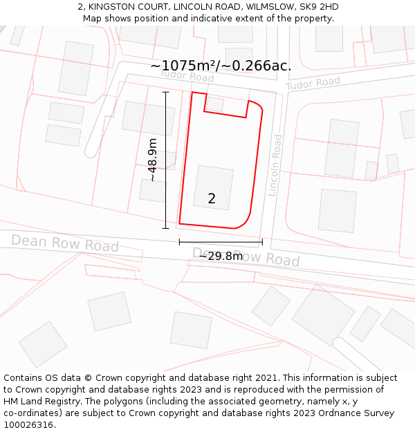 2, KINGSTON COURT, LINCOLN ROAD, WILMSLOW, SK9 2HD: Plot and title map