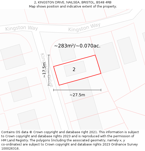 2, KINGSTON DRIVE, NAILSEA, BRISTOL, BS48 4RB: Plot and title map