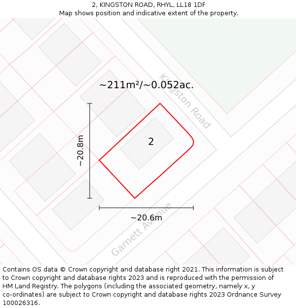 2, KINGSTON ROAD, RHYL, LL18 1DF: Plot and title map