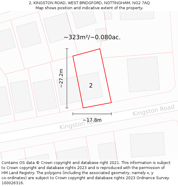 2, KINGSTON ROAD, WEST BRIDGFORD, NOTTINGHAM, NG2 7AQ: Plot and title map