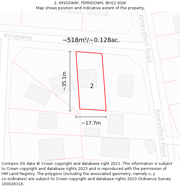 2, KINGSWAY, FERNDOWN, BH22 9QW: Plot and title map