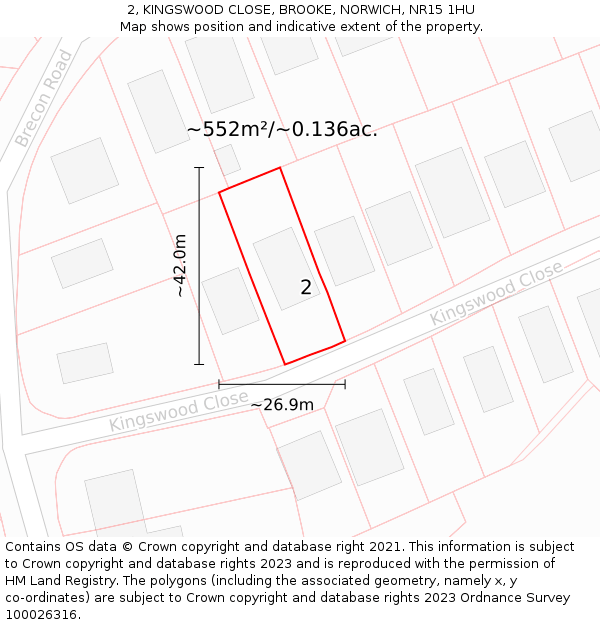 2, KINGSWOOD CLOSE, BROOKE, NORWICH, NR15 1HU: Plot and title map