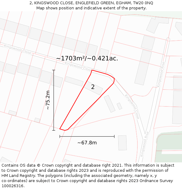 2, KINGSWOOD CLOSE, ENGLEFIELD GREEN, EGHAM, TW20 0NQ: Plot and title map