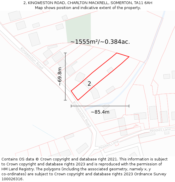 2, KINGWESTON ROAD, CHARLTON MACKRELL, SOMERTON, TA11 6AH: Plot and title map