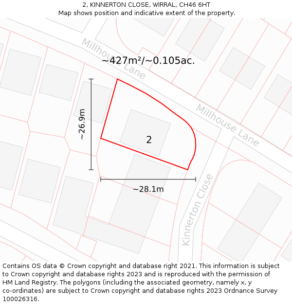 2, KINNERTON CLOSE, WIRRAL, CH46 6HT: Plot and title map