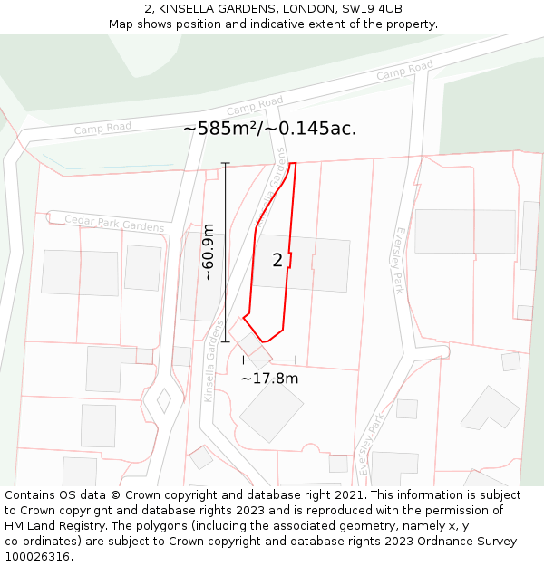 2, KINSELLA GARDENS, LONDON, SW19 4UB: Plot and title map