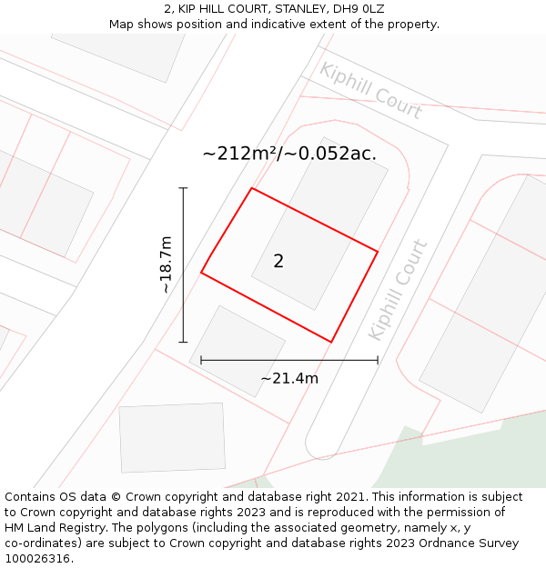 2, KIP HILL COURT, STANLEY, DH9 0LZ: Plot and title map