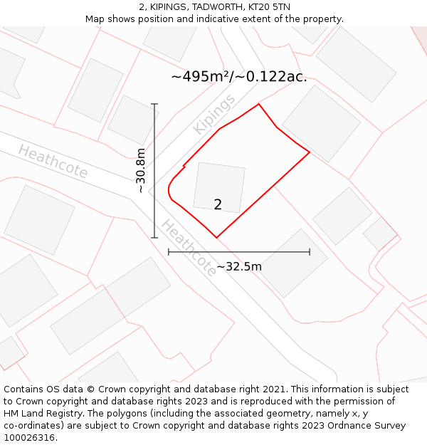 2, KIPINGS, TADWORTH, KT20 5TN: Plot and title map