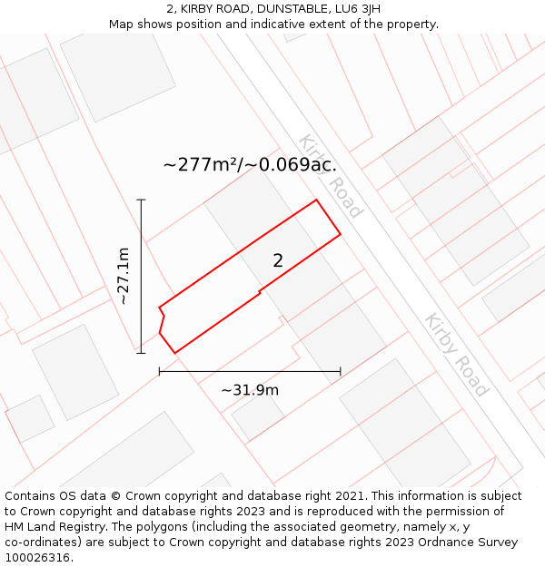 2, KIRBY ROAD, DUNSTABLE, LU6 3JH: Plot and title map