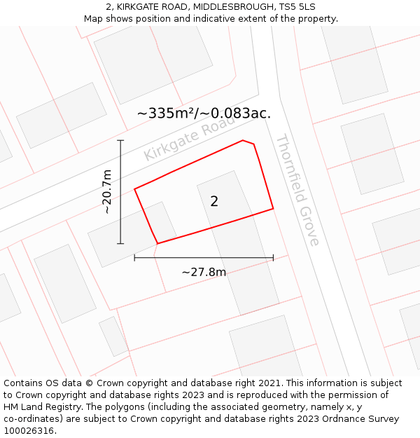 2, KIRKGATE ROAD, MIDDLESBROUGH, TS5 5LS: Plot and title map