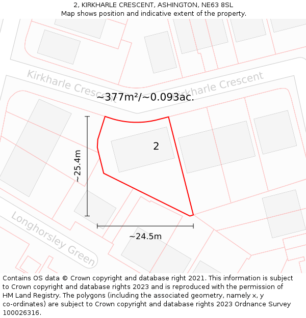 2, KIRKHARLE CRESCENT, ASHINGTON, NE63 8SL: Plot and title map