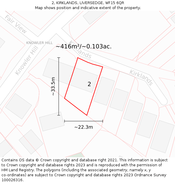 2, KIRKLANDS, LIVERSEDGE, WF15 6QR: Plot and title map