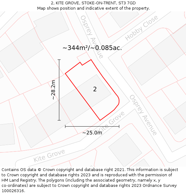 2, KITE GROVE, STOKE-ON-TRENT, ST3 7GD: Plot and title map