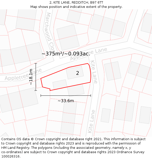 2, KITE LANE, REDDITCH, B97 6TT: Plot and title map