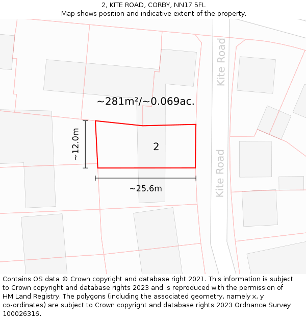 2, KITE ROAD, CORBY, NN17 5FL: Plot and title map